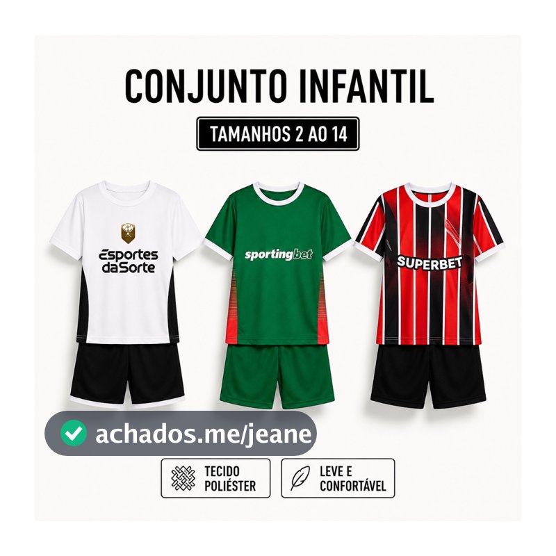 Conjunto Infantil Futebol Camisa e Shorts Uniforme Esportivo Menino Tamanho 2 ao 14 - Envio Imediato !!!