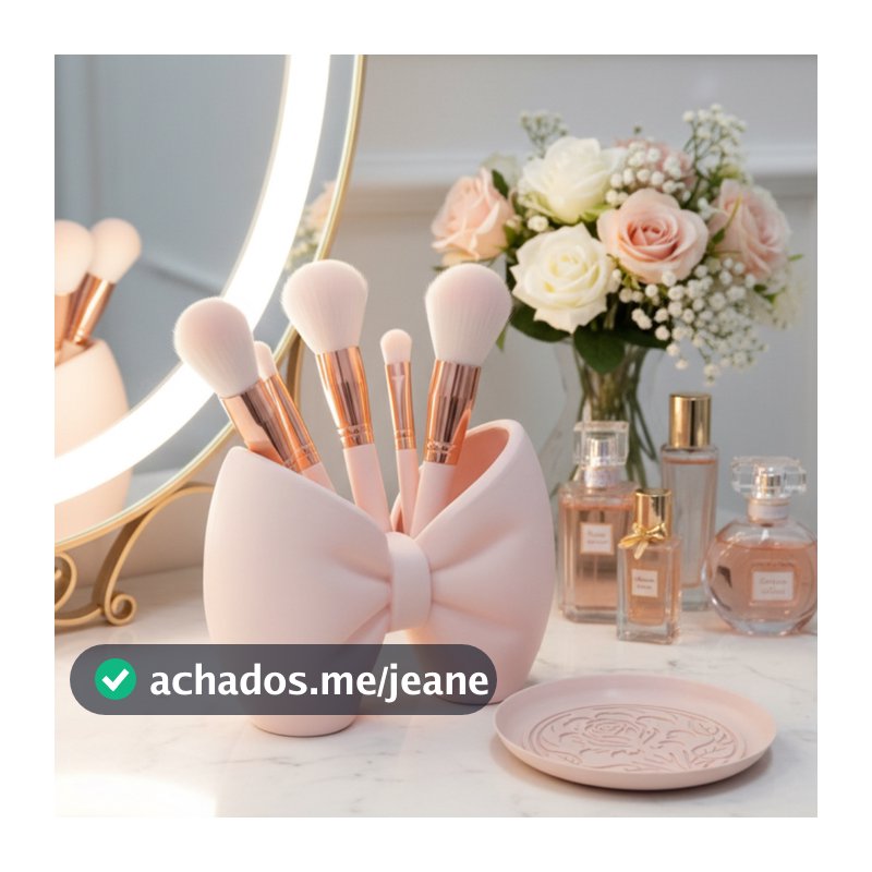 Laço porta pinceis de maquiagem + Bandeja rosa limpa pinceis - porta joias Kit Premium Laço Grande