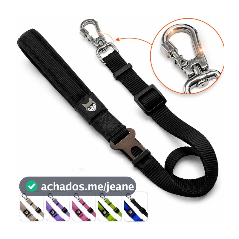 Guia para Cachorro 2 em 1 Premium com Cinto de Segurança para Carro Mosquetão Rosqueável Alça Ergonômica Acolchoada