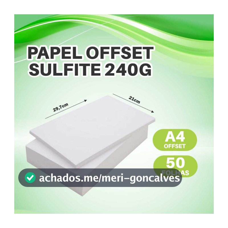 Papel Sulfite Offset 240g A4, 50 Folhas, Tamanho 21x29,7cm, Branco Grosso Cartolina