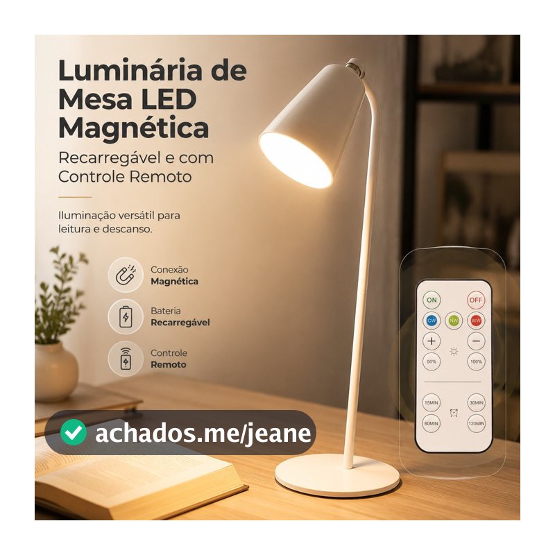 Luminária De Mesa Led Magnética Recarregável Com Controle