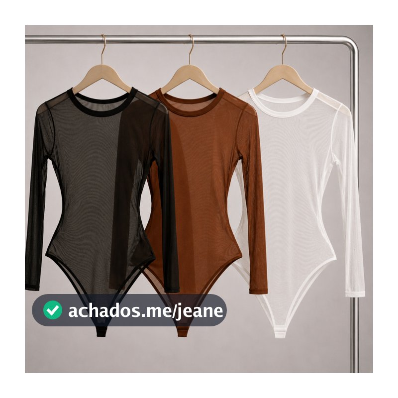 Conjunto Com 2 ou 3 Body Tule Feminino Manga Longa Transparente