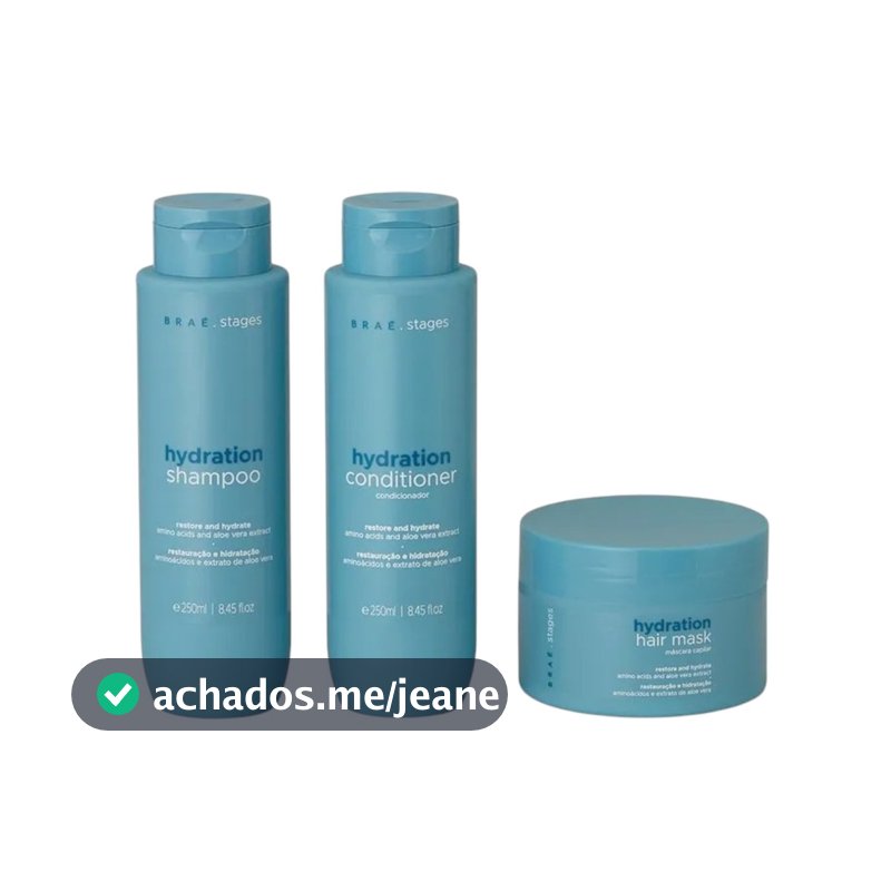 Kit Braé Stages Hydration Shampoo, Cond 250ml e Máscara 200g