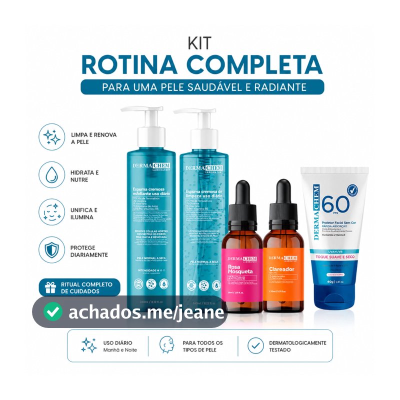 Kit Limpeza Hidratação sabonete esfoliante espuma cremosa sérum rosa mosqueta sérum manchas clareador protetor solar
