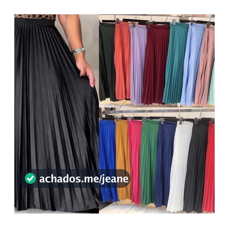 Saia Plissada Longa Premium Moda Feminina Elegante Social