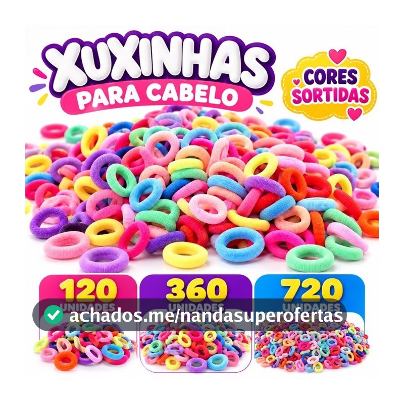 Kit Xuxinha Elástico de Cabelo Mini Rabicó Infantil Tipo Meia 120 360 720 Unidades