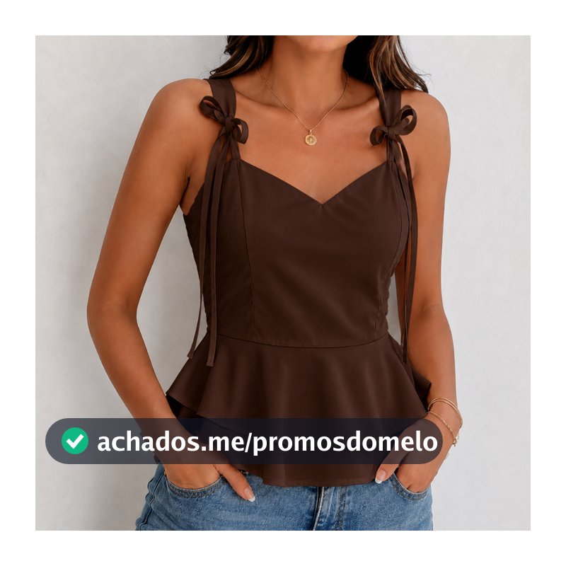 Blusa Peplum Feminina Alça com Laço Babado Lastex nas Costas Moda Verão