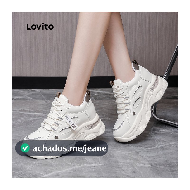 Lovito Branco Casual Sapatos lisos para pai tênis respirável para mulheres LFA67248