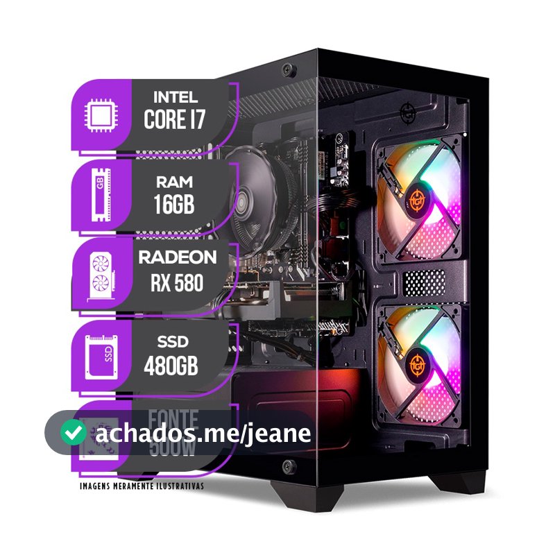 PC Gamer Mancer, Intel Core i7, RX 580 8GB, 16GB DE RAM, SSD 480GB, Fonte 500W 80 PLUS