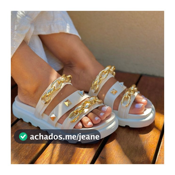 Birken Papete Sandália Conforto Feminina Luxo Corrente Spike Dourada