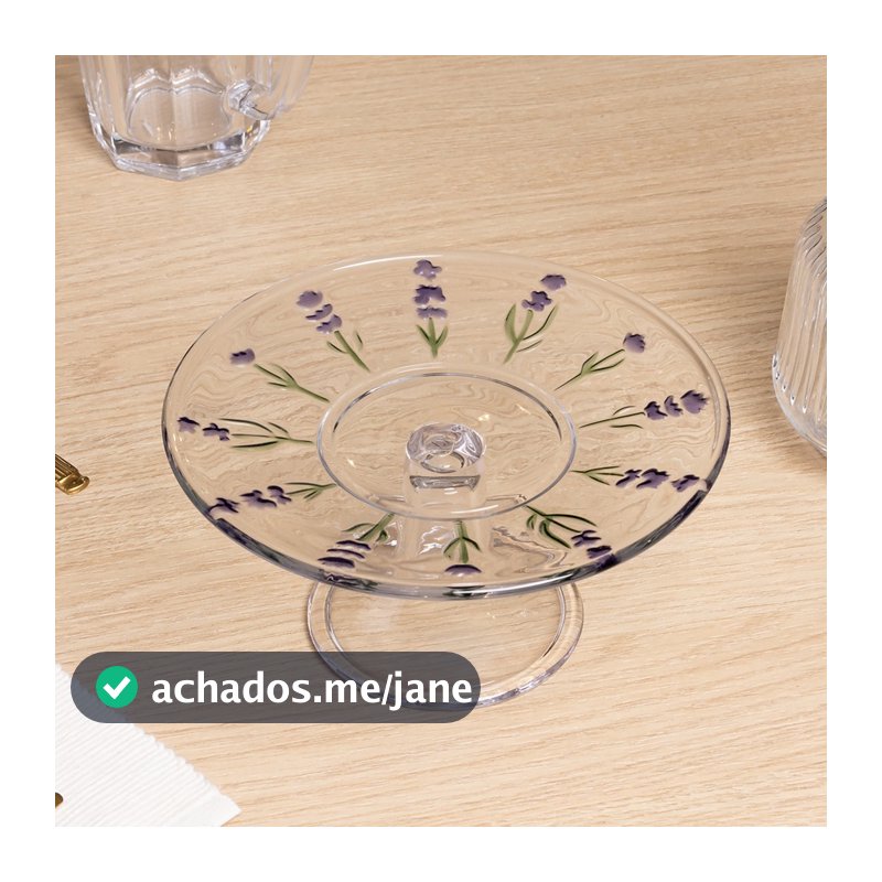 Prato com Pé Lavanda Hand Painting Cristal Wolff Prato para Doces Sobremesas Mesa Posta e Decoração Qualidade Jantar Uso