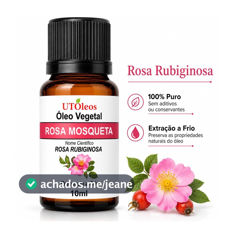 Óleo Vegetal de Rosa Mosqueta 10ml Rosa Rubiginosa Pele Rosto Corpo Cabelos Unhas Uso Cosmeticos