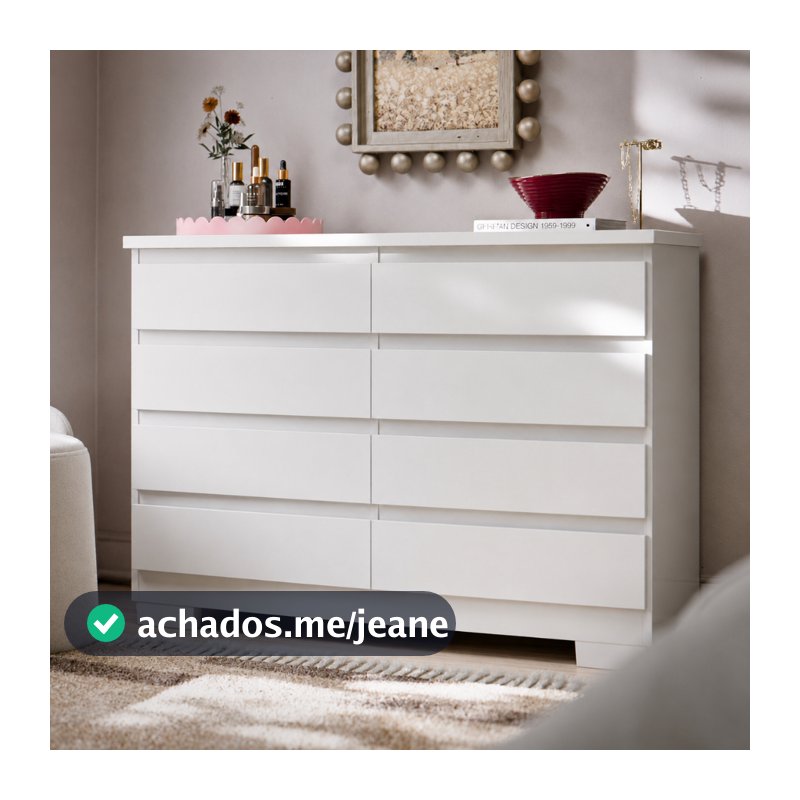 Cômoda 8 Gavetas Para Quarto Casal Com Pés E Corrediça Telescópica Grande Organizador Roupas Grécia