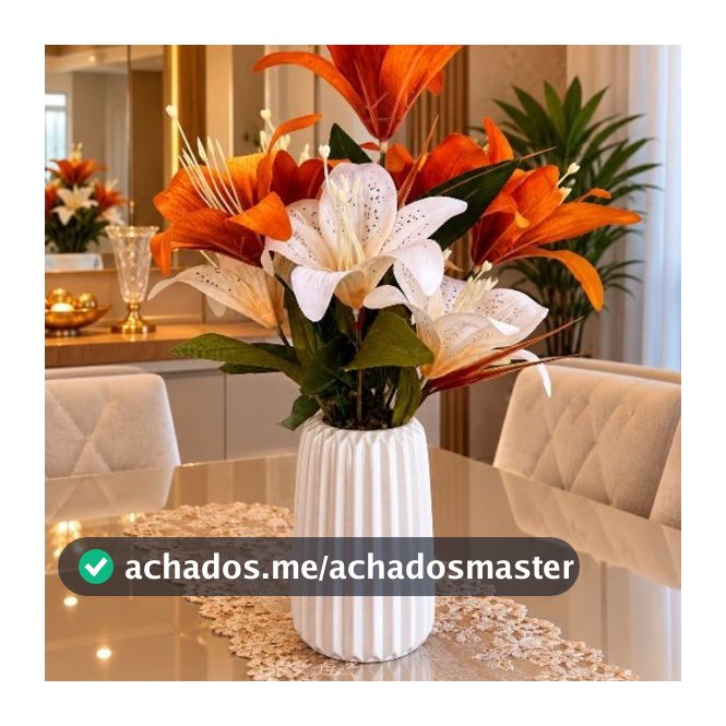 Arranjo Decorativo com Lírios Creme e Terracota | Vaso de Gesso Canelado | Decoração Elegante