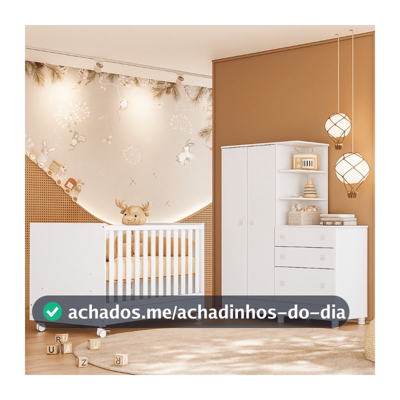 Berço e Guarda Roupa com Cômoda Doce Sonhos Qmovi