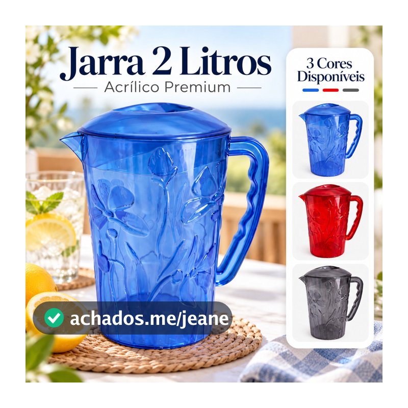 Jarra Acrílica 2L 3 Cores Reforçada Tampa Prática Livre de BPA Servir Suco Água Bebidas Cozinha Geladeira