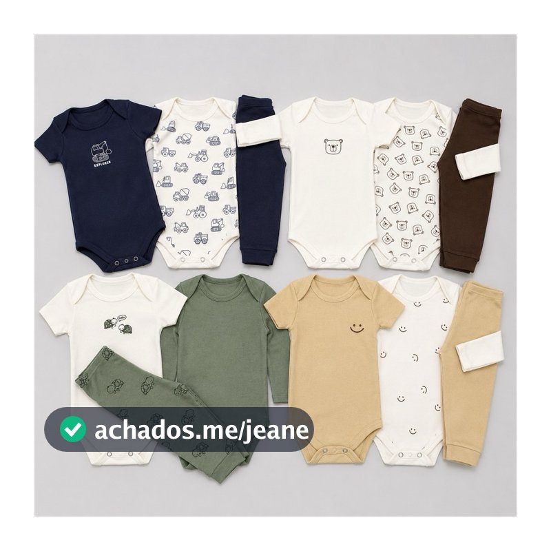Kit Minimalista 12 peças body bebê manga curta manga longa calça Menino e Menina P ao GG