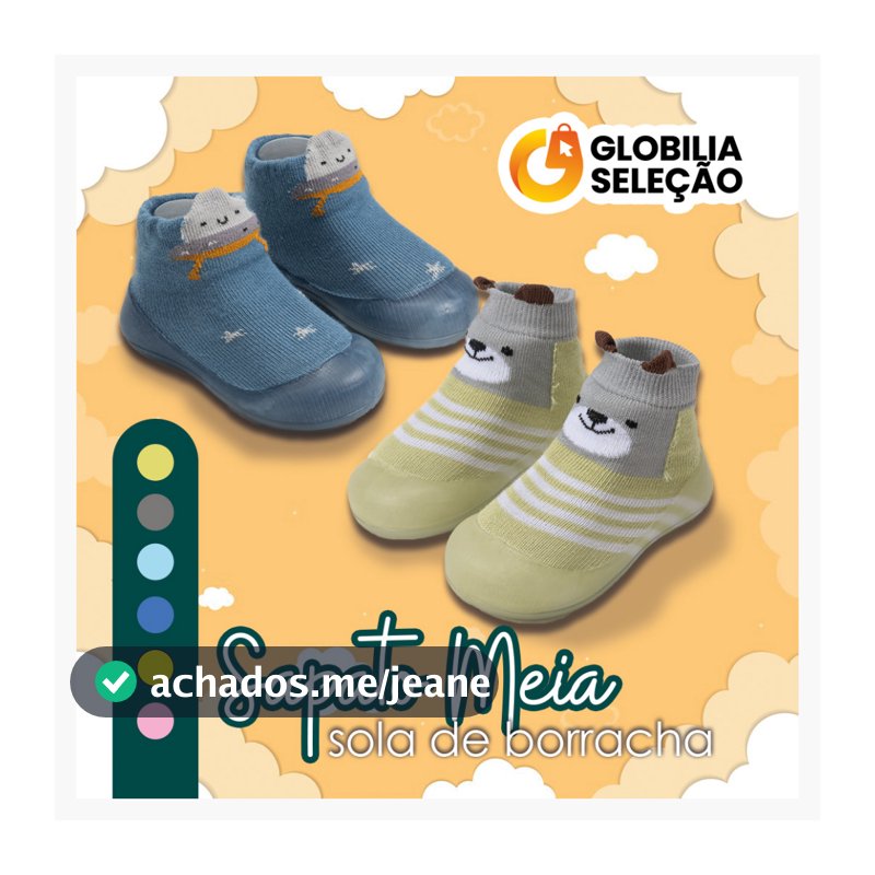 💓Meia com Sola Sortida Bebê com Emborrachada Antiderrapante Infantil Menina Menino 0 a 3 anos