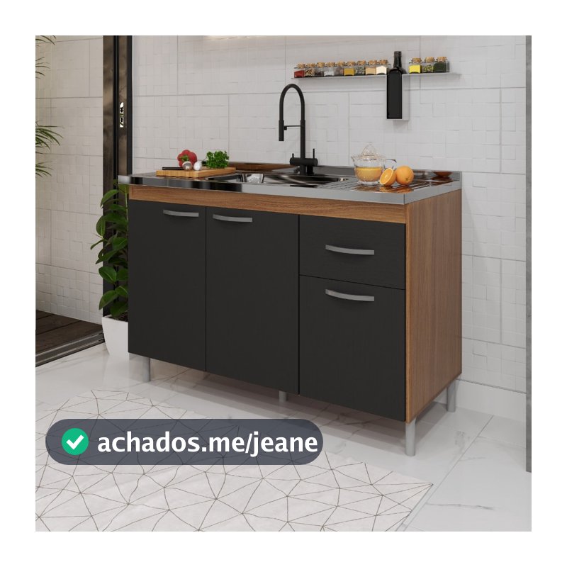 Balcão de Cozinha Pia de 120cm Sem Tampo Suiça POP SHARK MOVEIS 3 Portas 1 Gaveta