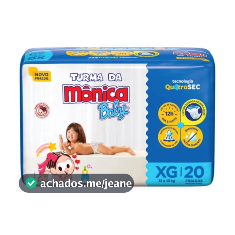 Fralda Turma Da Mônica Baby Jumbo Xg 20 Unidades
