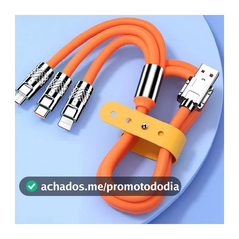Cabo Carregador Multi USB 3 Em 1 Rápido Universal 120w 6A Ultra Rápido 1,2m Resistente
