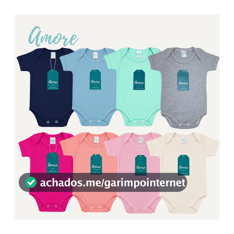 Kit 4 Body Bebê Manga Curta Amore Liso Sortido 100% Algodão