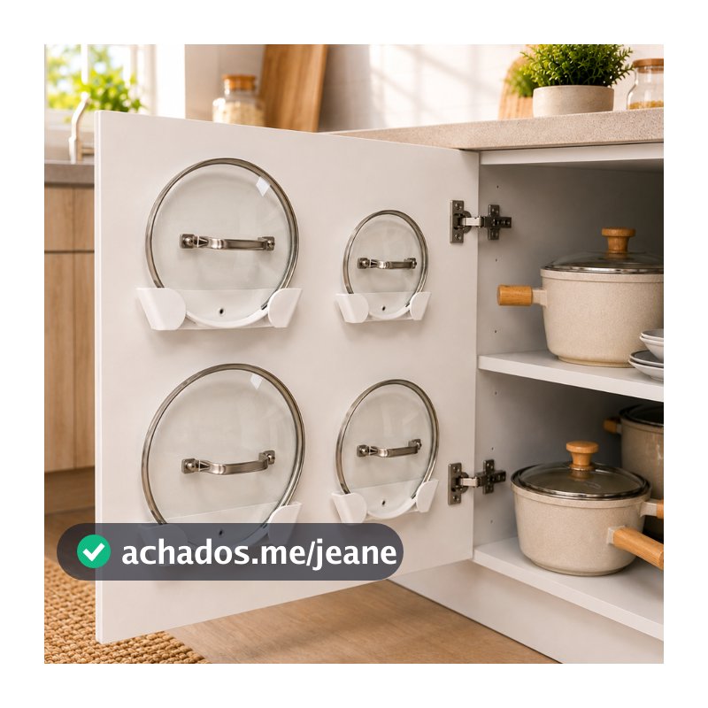 Kit Suporte para Tampa de Panela 4 Unidades Organizador Porta Tampa Adesivo Sem Furo Armário Cozinha Resistente