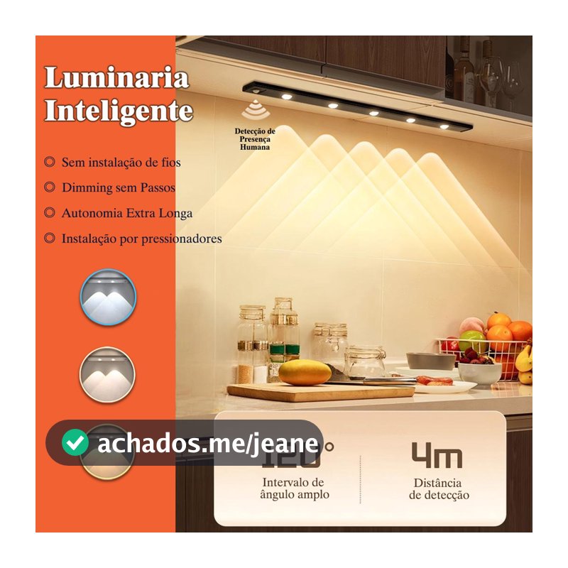 Luminária Inteligente LED Ultra Fino (20/40/60 cm) Com Sensor de Movimento Sem Fio e Recarga via USB