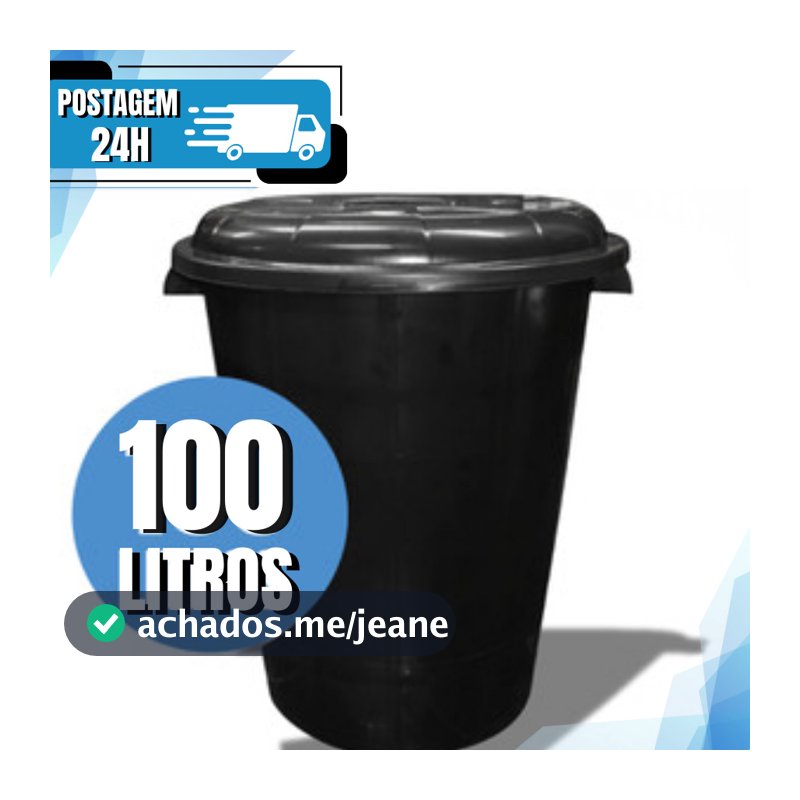 Cesto de Lixo Lixeira 100 Litros Grande Com Tampa Preto Reforçado - Inplast