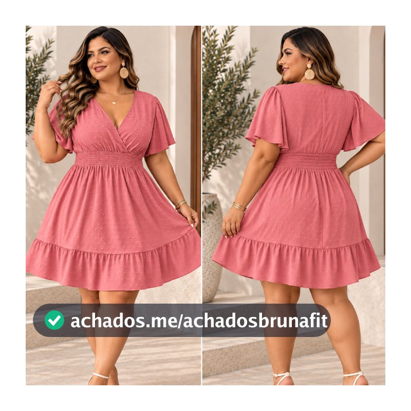 Vestido Duna Plus Size Feminino Manga Morcego Transpassado Decote V