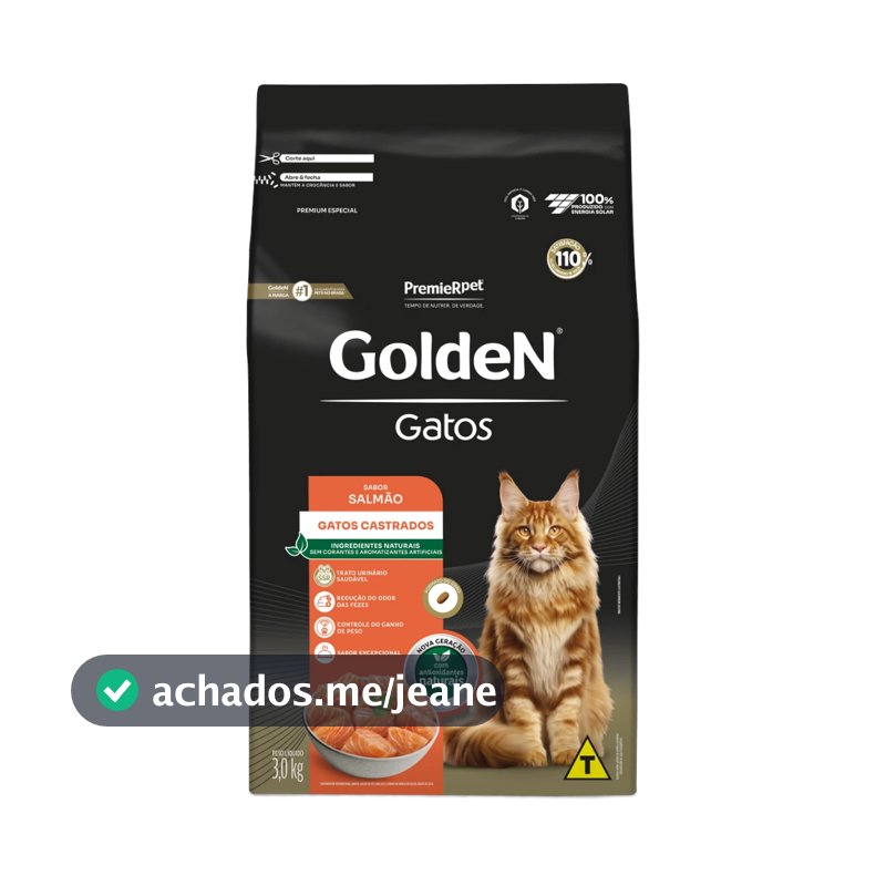 Ração pra Gatos Castrados Sabor Salmão 3kg Golden