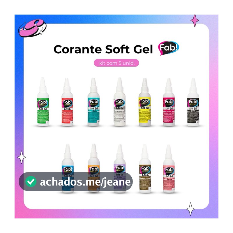 Corante Fab Soft Gel 25g (kit com 5 unidades) Comestível Alimentício Bolo Chantilly Pasta Americana - escolha as cores