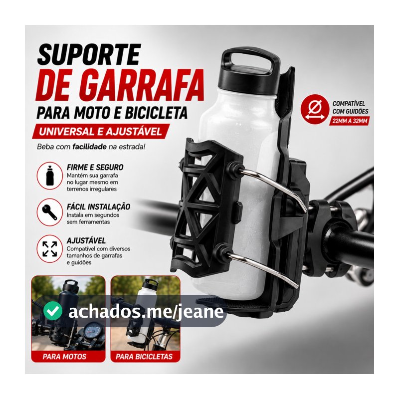 Suporte de garrafa de água para motocicleta com guidão ajustável, suporte de copo durável e universal para bicicleta