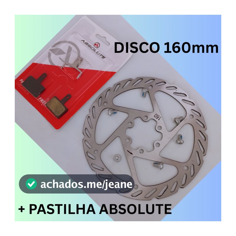 Disco Freio 160mm 6 Parafusos + Pastilha Absolute Para Shimano M315 até M575 1 Unidade De Cada