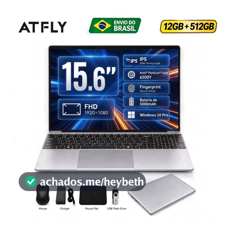 Notebook 15,6" HD 1080 N156 Intel Celeron 12GB RAM 512GB SSD Windows 10 5G LTE Wi-Fi Notebook-ATFLY