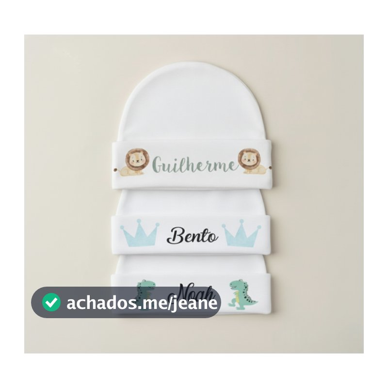Touca RN Bebe Personalizada Nome Enxoval Recém Nascido Saída Hospital Maternidade Hipoalergênico Gorro Menino Menina