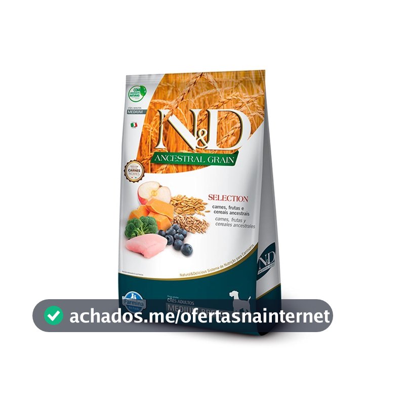 RAÇÃO ND ANCESTRAL GRAIN SELECTION CÃES ADULTOS PORTE MÉDIO 15KG