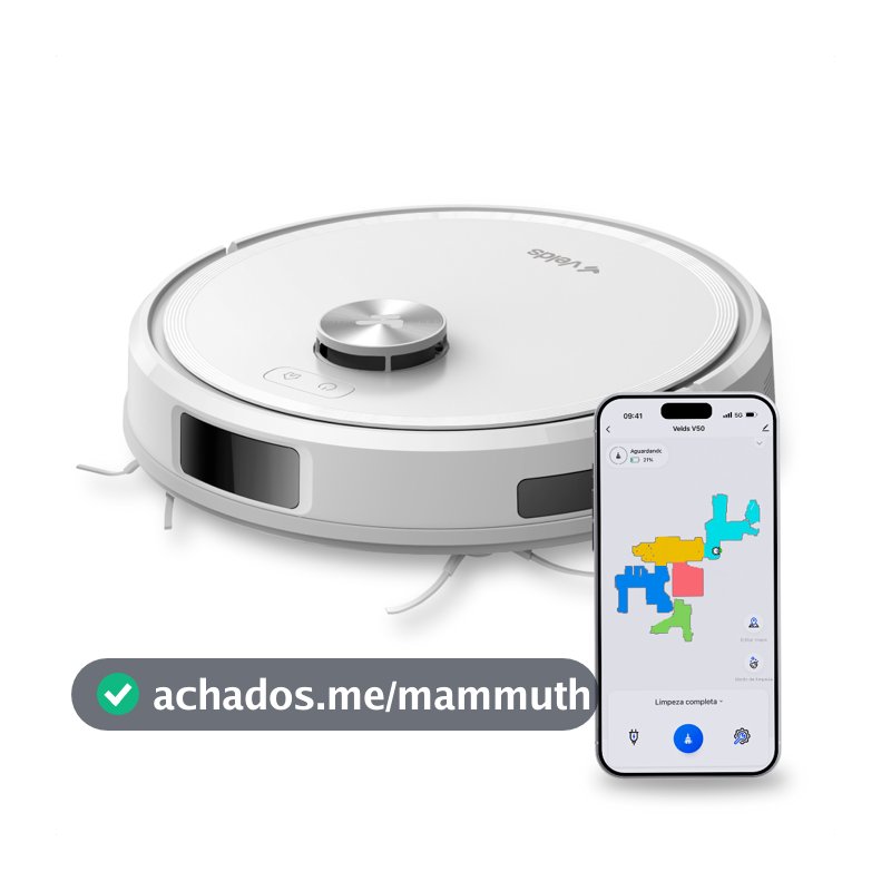 Robô Aspirador Velds V50, 3 em 1 Mapeamento Avançado, Sensor Antiqueda 10000pa, Branco