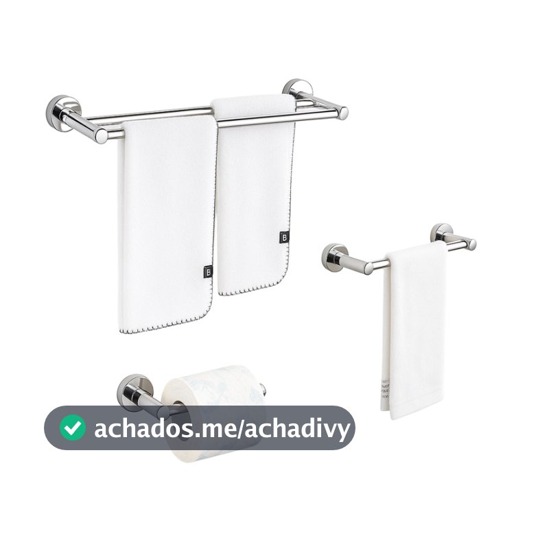 Lumai Kit Suportes de Banheiro 3 Acessórios Toalheiro Duplo - Porta Papel - Toalha de Rosto Aço Inox