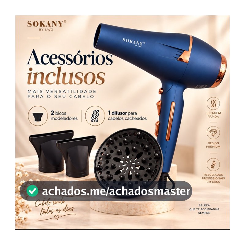 Secador De Cabelos Com Difusor Profissional  Leve Bicos Portátil