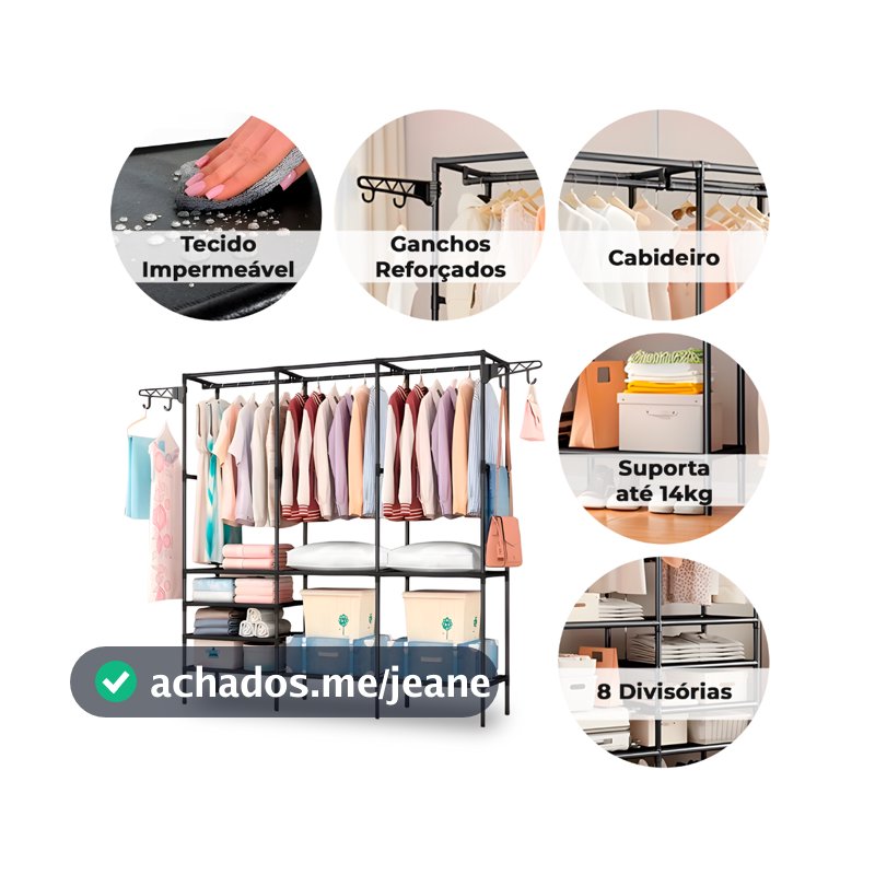 Guarda Roupa Decoteam Dobrável Closet Aberto Organizador Aço