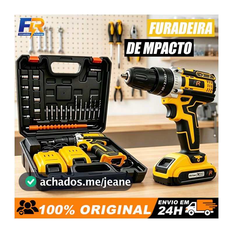 Furadeira Parafusadeira De Impacto Sem Fio 48V 3 Funções Kit Completo Com Acessórios Profissionais