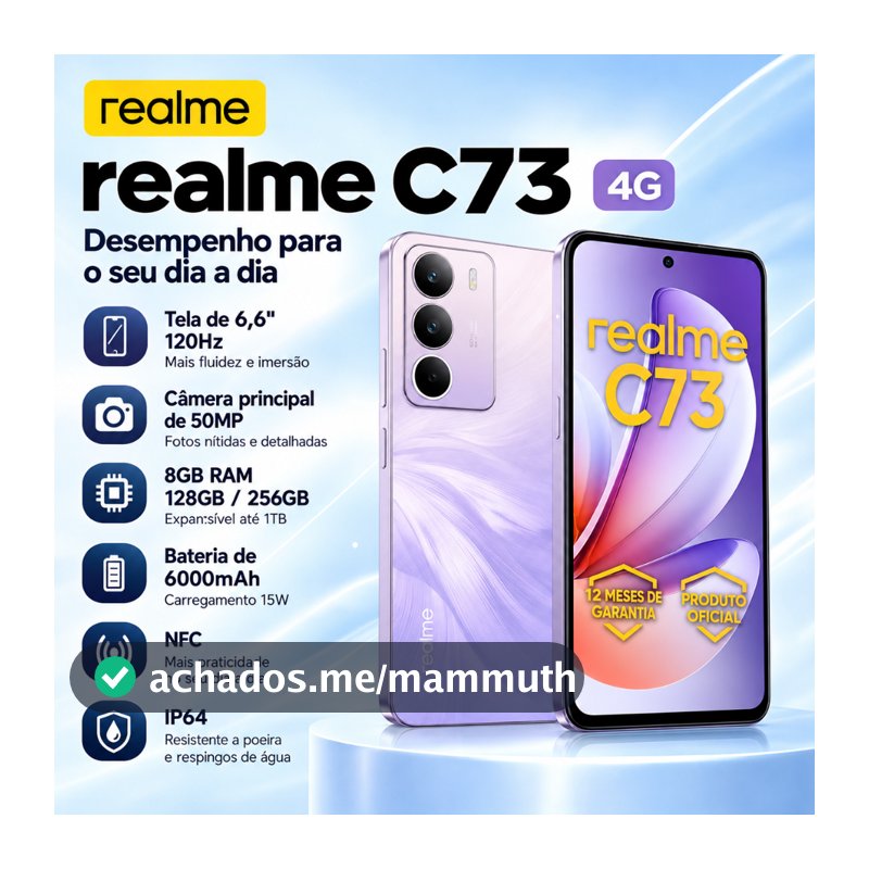 Celular Realme C73 4G 8GB 256GB 6.6" 120Hz 50MP 6000mAh NFC IP64
