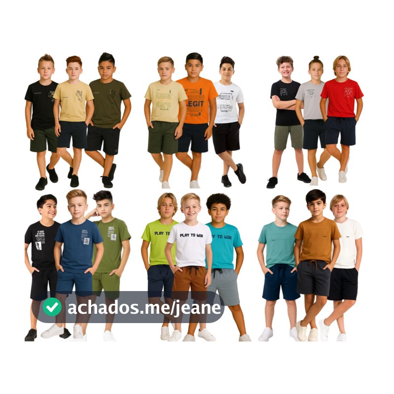 Kit 5 Conjuntos Camisetas Bermudas Verão Menino Juvenil Cores Sortidas