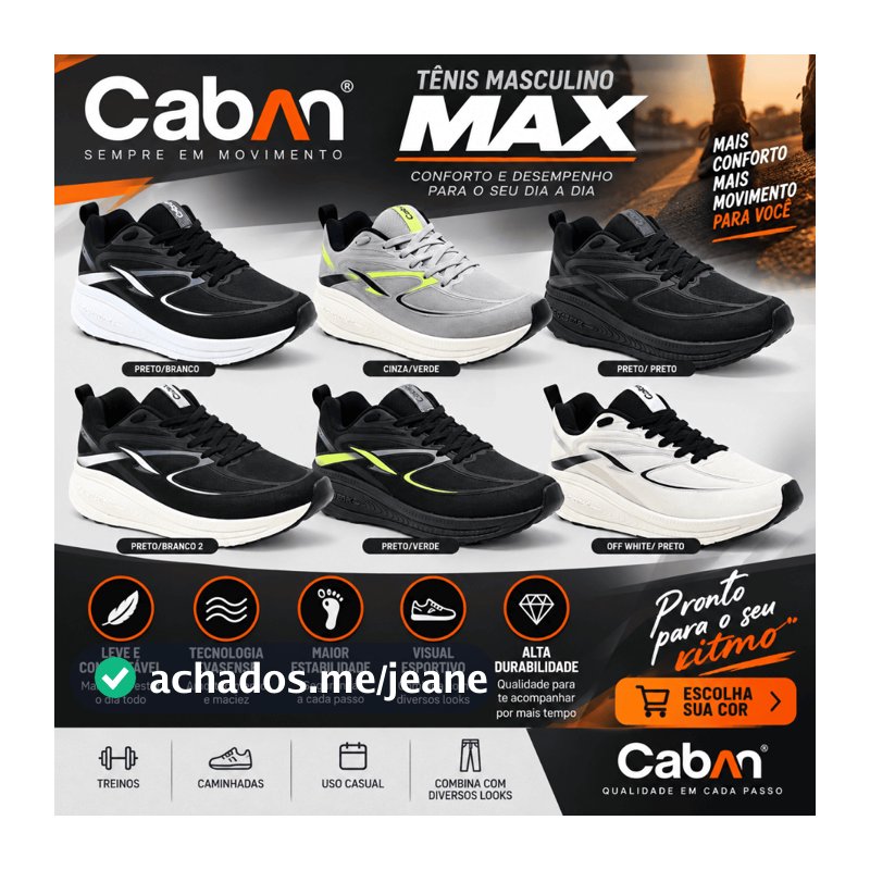Tênis Masculino Caban Max Original Caminhada Dia a dia Conforto