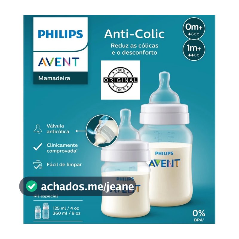 1 Kit 2un Mamadeira Philips Avent Anti-colic 125ml + 260ml, Transparente, SCY119/05