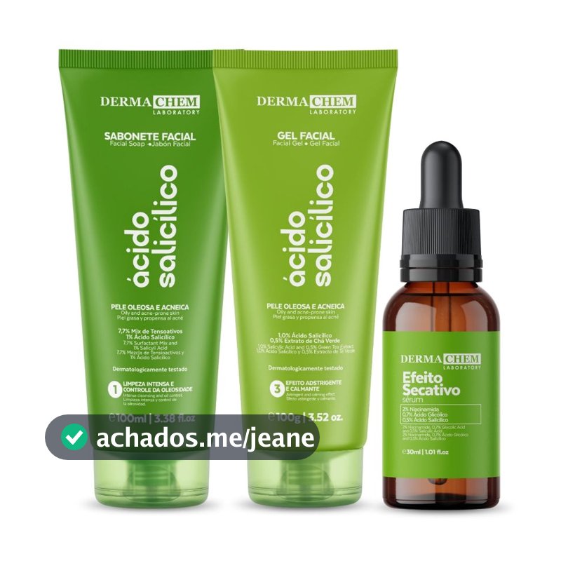 Kit Skin care Tratamento Antioleosidade para Pele Oleosa Sabonete + Gel + Serum SecativoDermachem