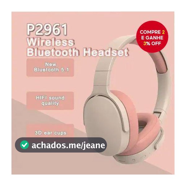 P2961 Fone De Ouvido Sem Fio Bluetooth Estéreo Hifi Para Jogos Com Microfone Fones Dobráveis Subwoofer Compatível Vários