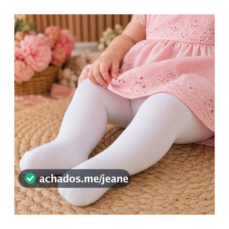 Meia Calça Para Bebe Inverno/Batizado fio 70 Branca Tamanho 0 a 12 meses