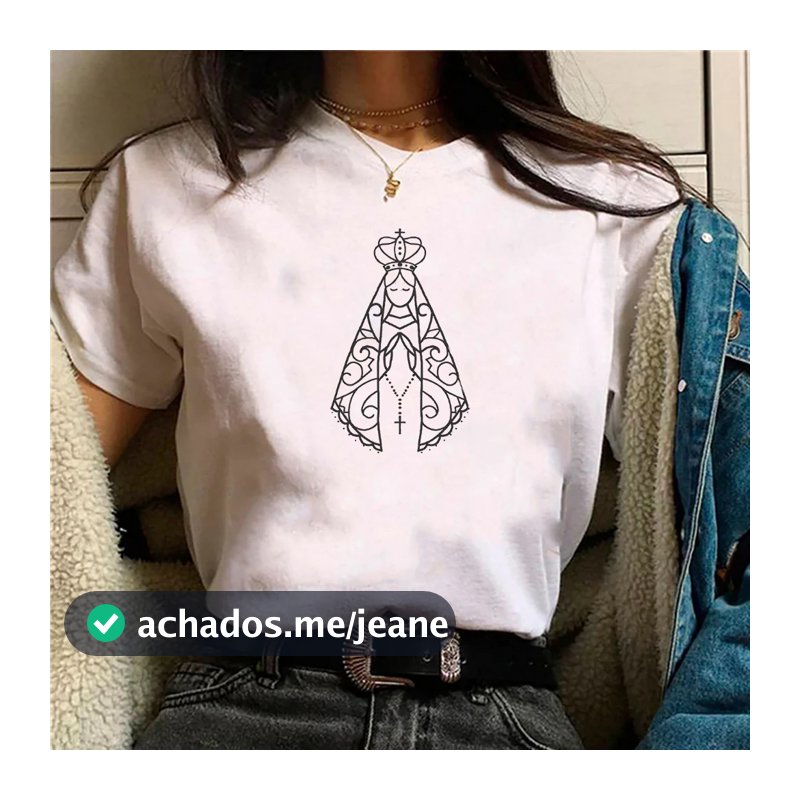 Camiseta feminina de algodão Nossa Senhora Aparecida Nossa Senhora do Rosário blusa preta Off white